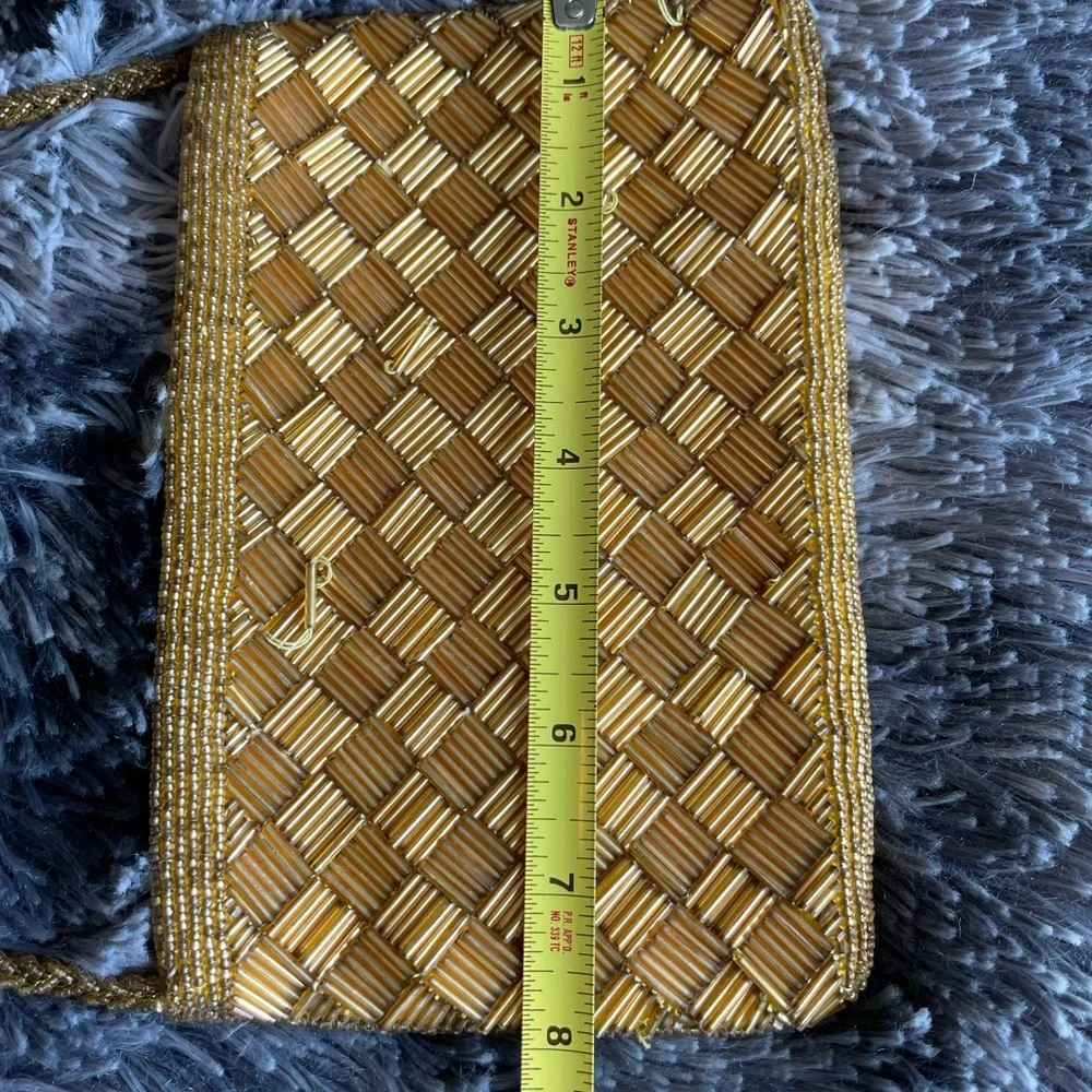 Gold colored Vintage beaded evening bag - Picture 7 of 10